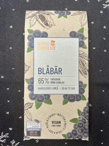 Nordic Chocolate Blåbär wilde bosbes vegan bio chocola