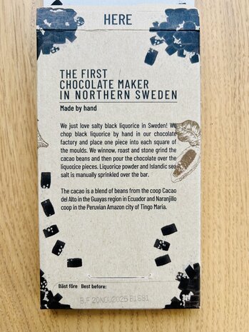 VEGAN PURE CHOCOLADE 65% LAKRITS (stukjes DROP) | NORDIC CHOCOLATE | Organic Chocolate North Sweden