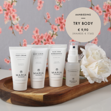 TRY BODY | MARIA ÅKERBERG | ACTIE! 4 producten voor lichaamsverzorging in mini-verpakking