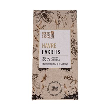 BIO VEGAN 38% HAVRE CHOCOLADE LAKRITS (HAVER & DROP) | 38% Organic Vegan Light Chocolate